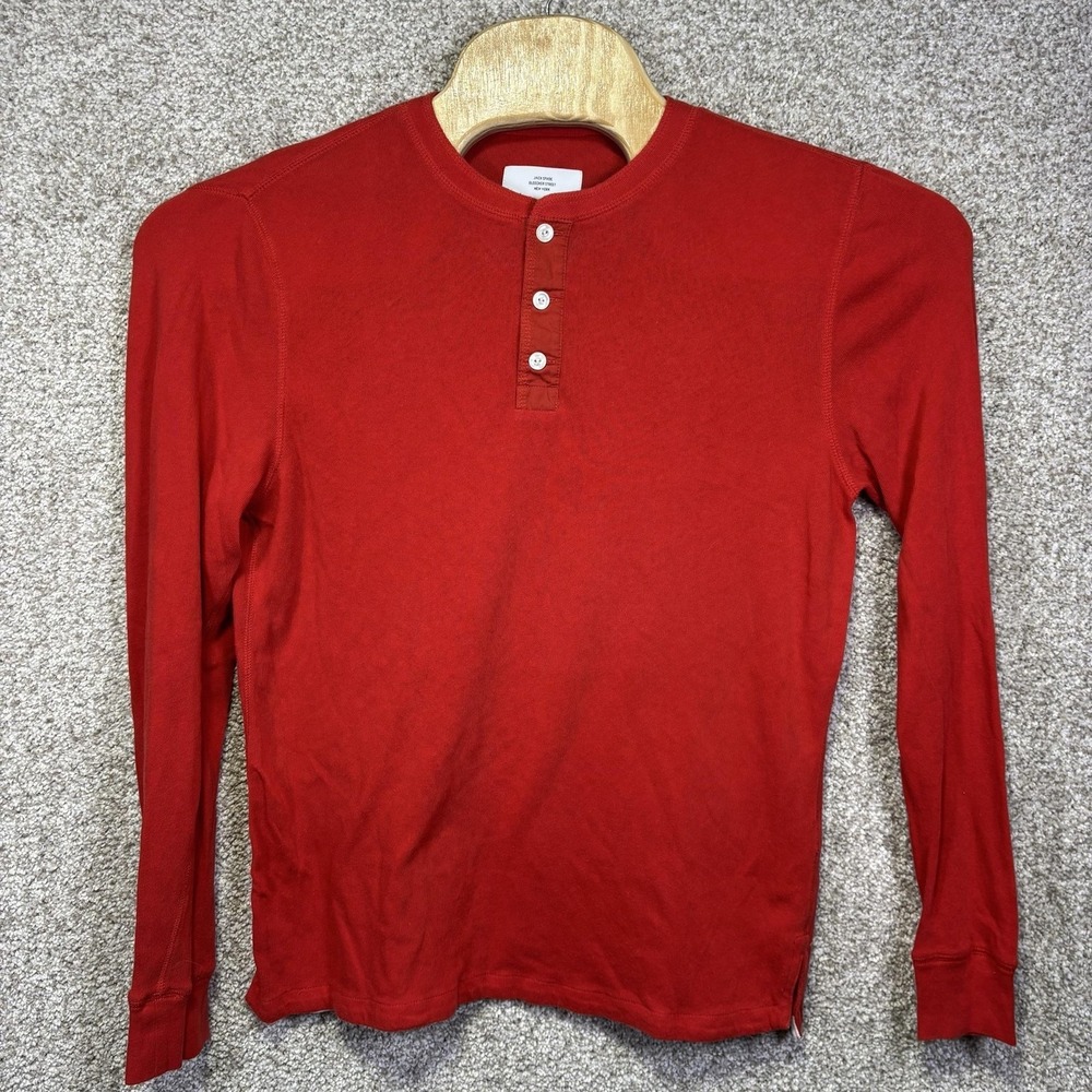 Jack Spade Shirt Mens Large Red Long Sleeve Henley Tee Cotton Jersey Casual - Picture 2 of 8
